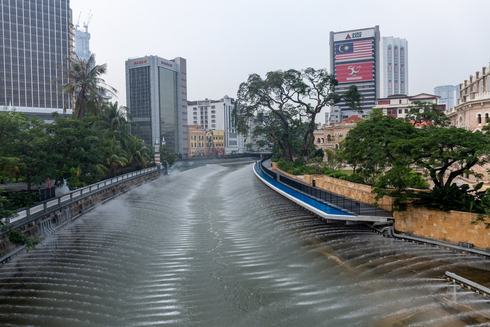 View of the Klang and Gombak river corridor near Masjid Jamek in Kuala Lumpur